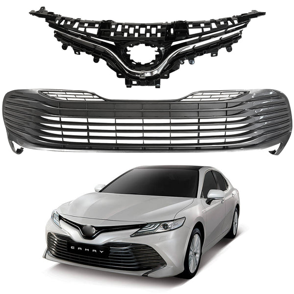 2018 2020 Toyota Camry LE XLE Front Upper Lower Bumper Grille Assembly Set Chrome Trim by AutoModed