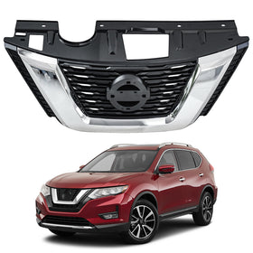 2016 2017 2018 Nissan Rogue Front Upper Bumper Grille Assembly Chrome Black by AutoModed