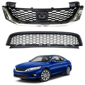 2013 2014 2015 Honda Accord Coupe Front Upper & Lower Bumper Grille Assembly Chrome Black by AutoModed
