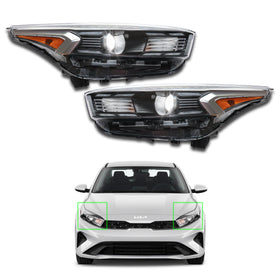2022 2023 Kia Forte Halogen Projector Headlight Assembly with LED DRL Left Right Pair by AutoModed