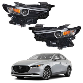 2019 2020 2021 2022 Mazda 3 Front Headlight Headlamp Assembly LED w/o AFS Left Right Pair by Automoded