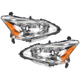 2013 2014 2015 Nissan Altima Front Headlight Headlamp Assembly Chrome Halogen Left Right Pair by Automoded