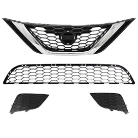 2016 2017 2018 2019 Nissan Sentra Front Upper Lower Grilles and Fog Bezels Covers Set by Automoded