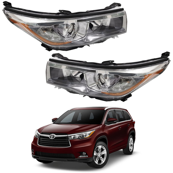 2014 2015 2016 Toyota Highlander Halogen Projector Headlight Headlamp Assembly Left Right Pair by Automoded